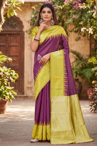 YELLOW WINE ART SILK JACUARD WORK SAREE WITH UNSTITCHED BLOUSE PIECE