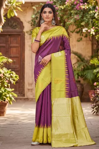 YELLOW WINE ART SILK JACUARD WORK SAREE WITH UNSTITCHED BLOUSE PIECE