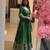 Dark-green silk blend embroidered flared gown set