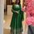 Dark-green silk blend embroidered flared gown set