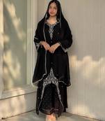 Black faux georgette embroidered palazzo set