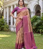 BEIGE WINE ART SILK BANARASI JACUARD WORK SAREE WITH UNSTITCHED BLOUSE PIECE