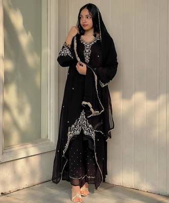 Black faux georgette embroidered palazzo set 2