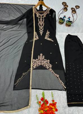 Black faux georgette embroidered palazzo set 3