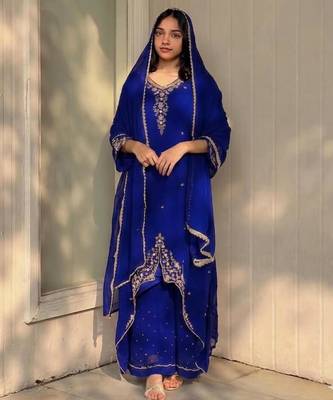Blue faux georgette embroidered palazzo set 1