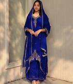 Blue faux georgette embroidered palazzo set