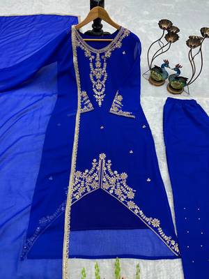 Blue faux georgette embroidered palazzo set 3