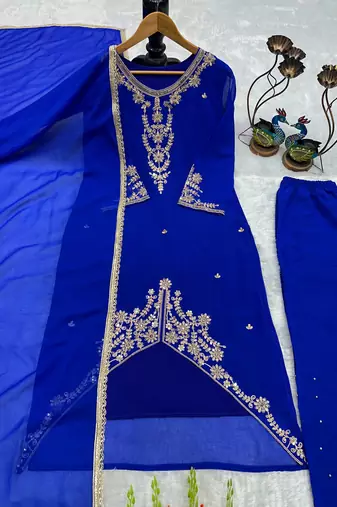 Blue faux georgette embroidered palazzo set