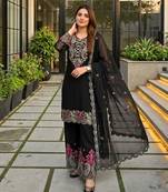 Black silk blend embroidered palazzo set