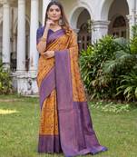 MUSTARD BLUE ART SILK BANARASI JACUARD WORK SAREE WITH UNSTITCHED BLOUSE PIECE