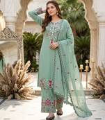 Green silk blend embroidered palazzo set