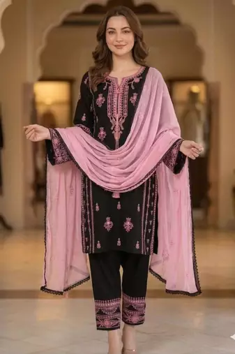 Black rayon embroidered palazzo set