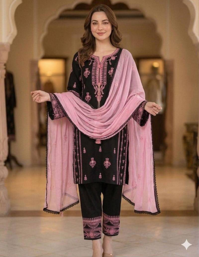 Black rayon embroidered palazzo set