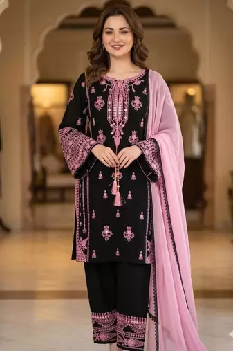 Black rayon embroidered palazzo set