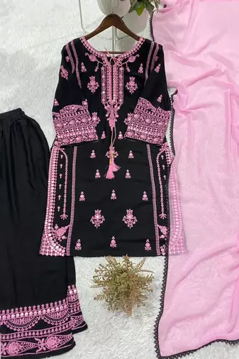 Black rayon embroidered palazzo set