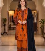 Orange rayon embroidered palazzo set