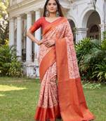 ORANGE ART SILK BANARASI JACUARD WORK SAREE WITH UNSTITCHED BLOUSE PIECE