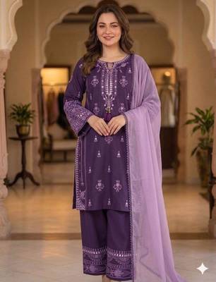Purple rayon embroidered palazzo set 1