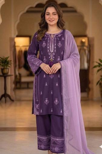 Purple rayon embroidered palazzo set
