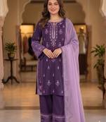 Purple rayon embroidered palazzo set