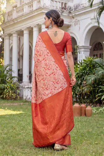 ORANGE ART SILK BANARASI JACUARD WORK SAREE WITH UNSTITCHED BLOUSE PIECE