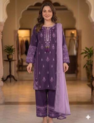 Purple rayon embroidered palazzo set 2