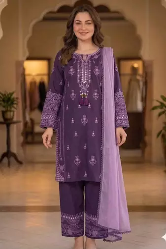 Purple rayon embroidered palazzo set