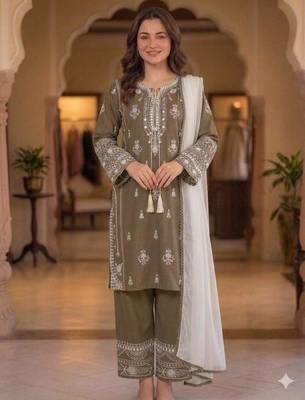 Brown rayon embroidered palazzo set 1