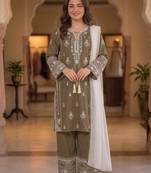 Brown rayon embroidered palazzo set