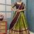 Olive Green Half Saree Set with Maroon Embroidered Blouse & Dupatta