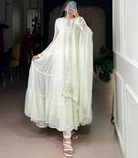 White silk blend plain anarkali set