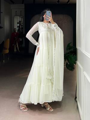 White silk blend plain anarkali set 2