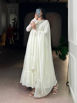 White silk blend plain anarkali set 3