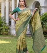 PARROT GREEN ART SILK BANARASI JACUARD WORK SAREE WITH UNSTITCHED BLOUSE PIECE