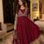 Red faux georgette embroidered flared gown set