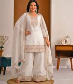 White silk blend embroidered palazzo set