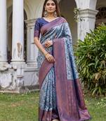 TURQUOISE  ART SILK BANARASI JACUARD WORK SAREE WITH UNSTITCHED BLOUSE PIECE