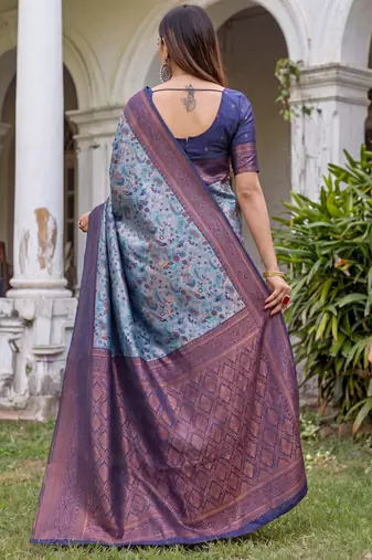 TURQUOISE  ART SILK BANARASI JACUARD WORK SAREE WITH UNSTITCHED BLOUSE PIECE