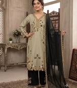 Olive silk blend embroidered palazzo set