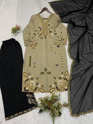 Olive silk blend embroidered palazzo set 4