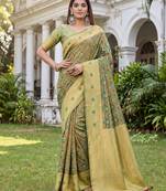 LIGHT GREEN ART SILK BANARASI JACUARD WORK SAREE WITH UNSTITCHED BLOUSE PIECE