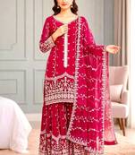 Red silk blend embroidered palazzo set