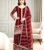 Maroon silk blend embroidered palazzo set