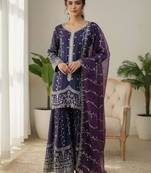 Purple silk blend embroidered palazzo set