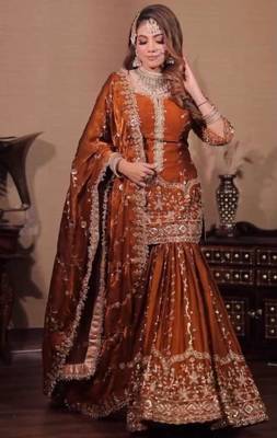 Orange silk blend embroidered palazzo set 1