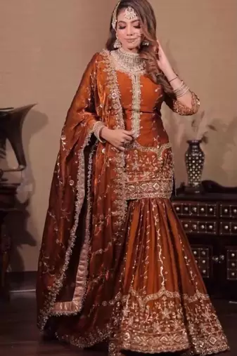 Orange silk blend embroidered palazzo set