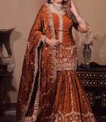 Orange silk blend embroidered palazzo set