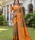GREEN ORANGE ART SILK BANARASI JACUARD WORK SAREE WITH UNSTITCHED BLOUSE PIECE