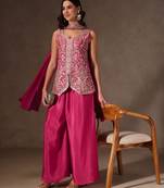 Rani-pink viscose embroidered sharara set