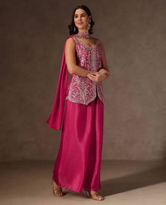 Rani-pink viscose embroidered sharara set 2
